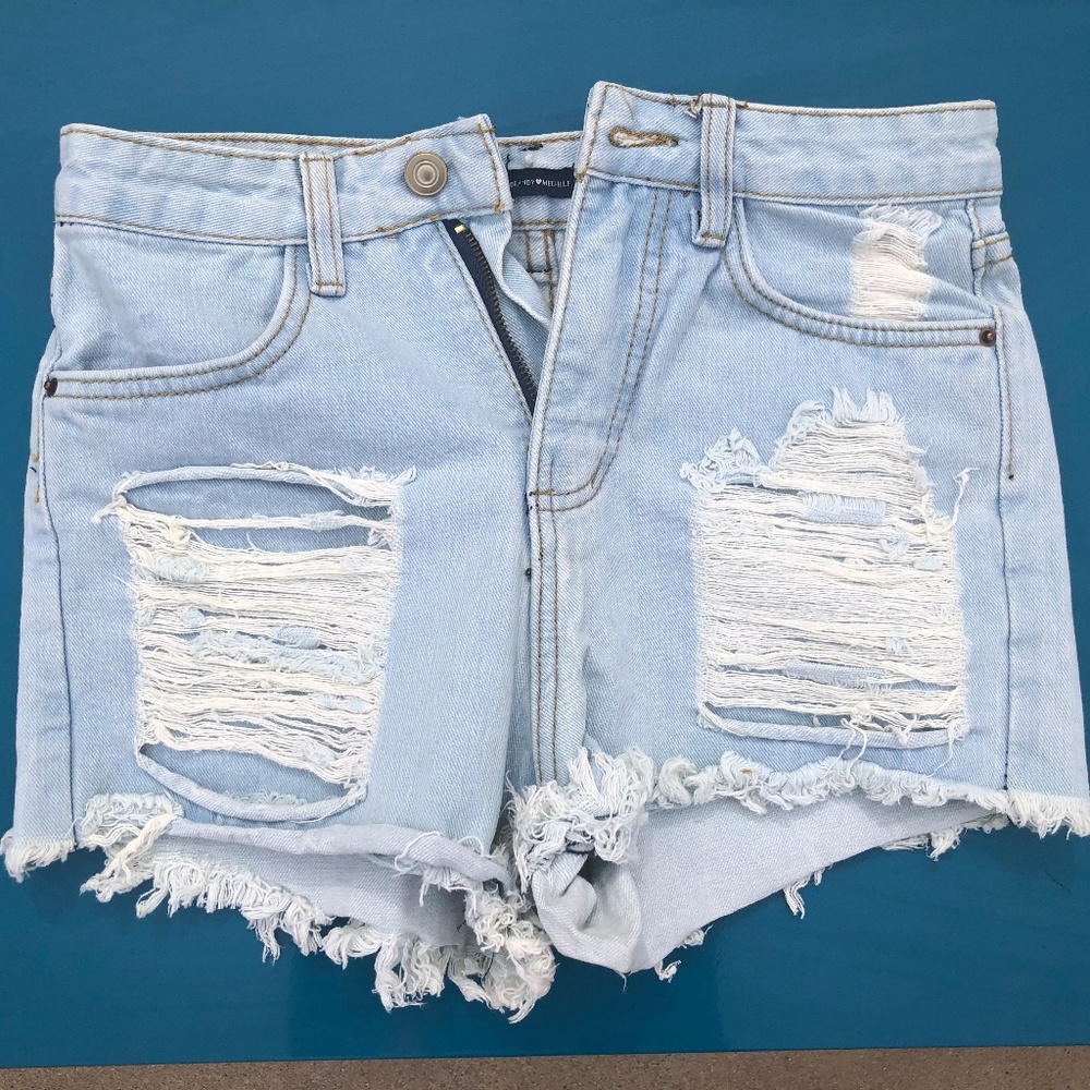 Brandy Melville Light Denim Destroyed High Shorts